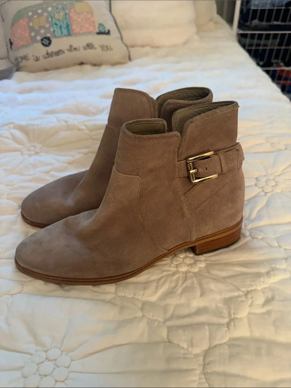 Michael Kors Taupe Suede Ankle Boots with Side Buckle